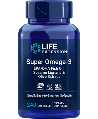 Super Omega-3 EPA/DHA Fish Oil, Sesame Lignans & Olive Extract 240 easy-to-swallow softgels