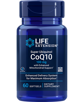 Super Ubiquinol CoQ10 com suporte mitocondrial aprimorado 100 mg, 60 cápsulas